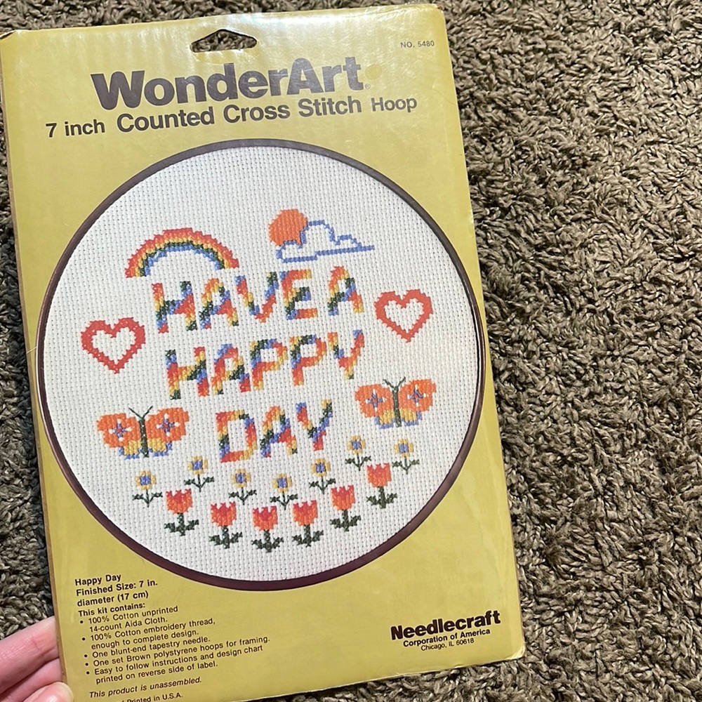 “Have a Happy Day” 7inch Counted Cross Stitch Hoop